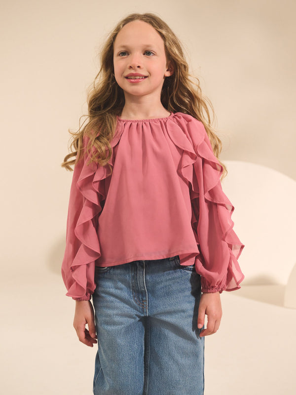 Pink Ruffle Long Sleeve Blouse (3-16yrs)