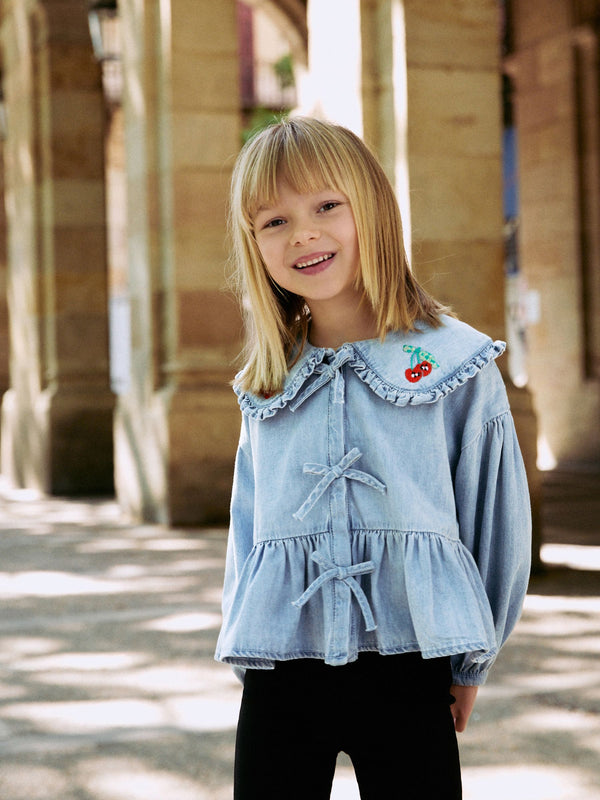 Blue Denim Collar Long Sleeve Blouse (3-16yrs)