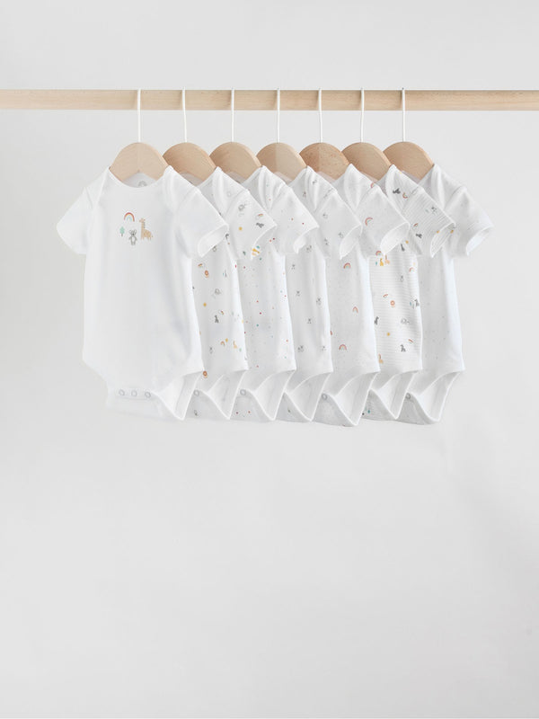 White Character 7 Pack Baby Short Sleeve Bodysuits 5 Pack