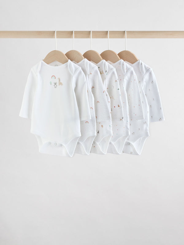 White Character 5 Pack Baby Long Sleeve 100% Cotton Bodysuits Pack