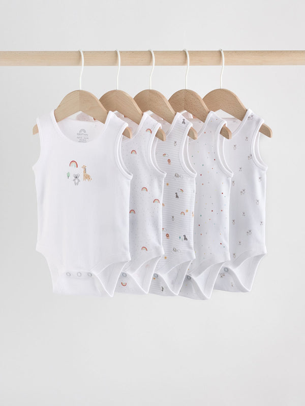 White 5 Pack Baby Vest Bodysuits