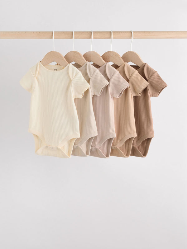 Cream Baby Short Sleeve Bodysuits 5 Pack