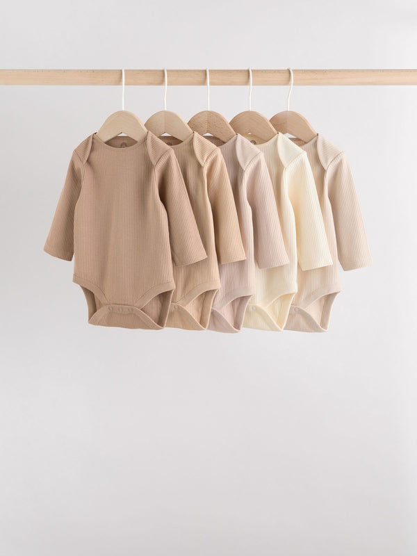Cream Baby Long Sleeve Bodysuits 5 Pack