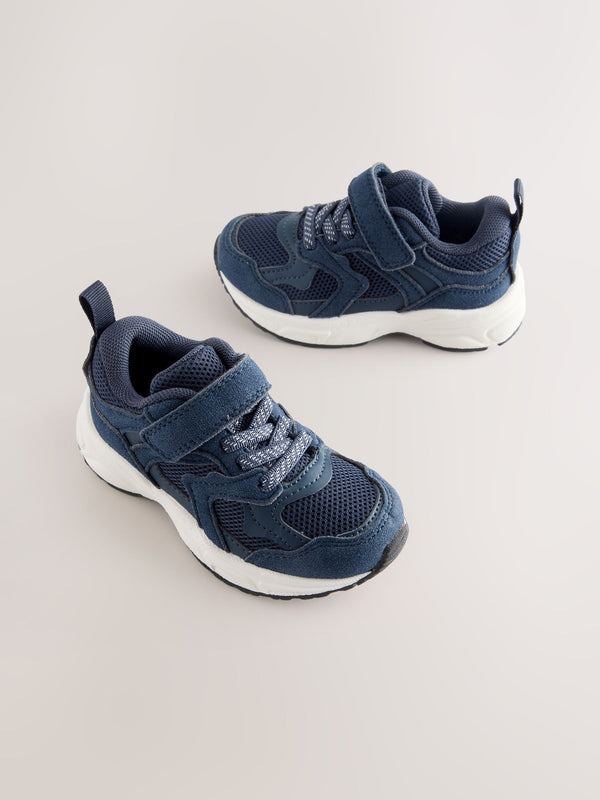 Navy Blue Touch Fastening Elastic Lace Trainers