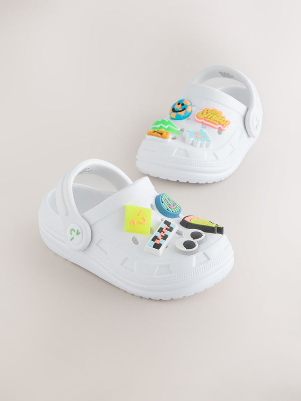 White Happy Face Character Clogs