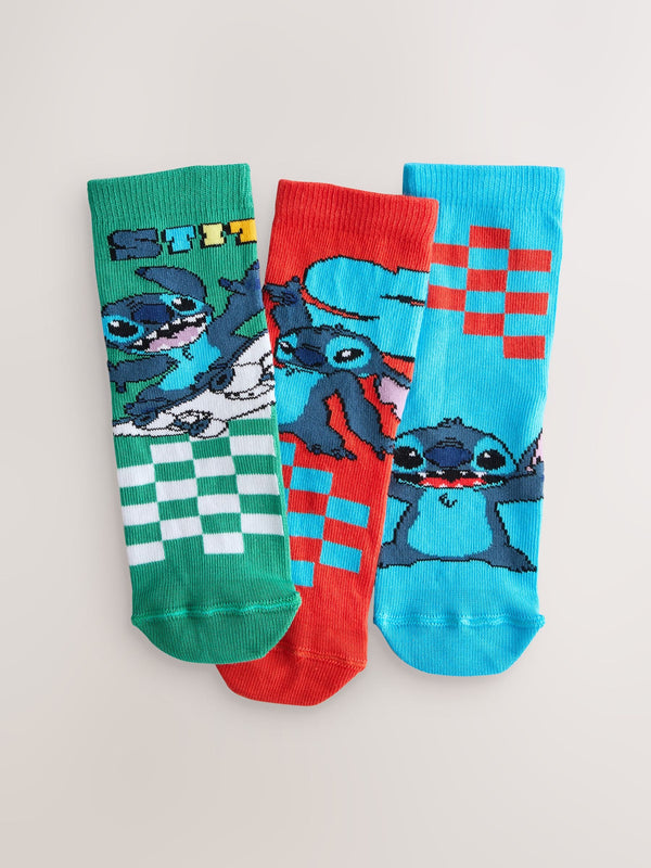 Red/Blue Lilo and Stitch License Cotton Rich Socks 3 Pack