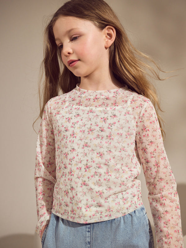 White/Pink Floral Mesh Top with Vest (3-16yrs)