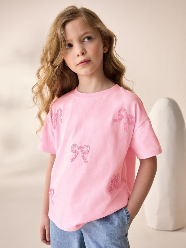 Light Pink Beaded T-Shirt (3-16yrs)