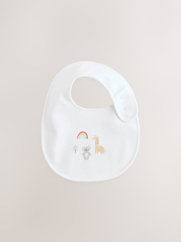 White Animal Print Baby Bibs 5 Pack immediate