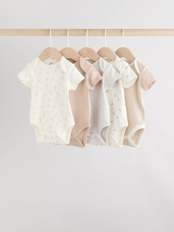 Neutral 100% Cotton Short Sleeve Baby Bodysuits 5 Pack