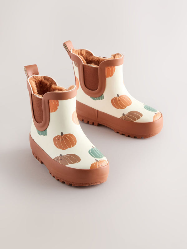 Neutral Pumpkin Halloween Warm Lined Ankle Wellies