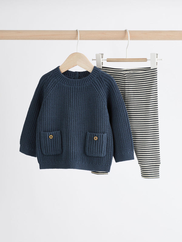 Navy Baby Knitted Top and Leggings Set (0mths-2yrs)