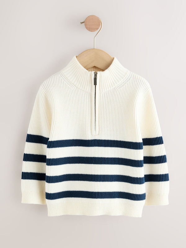 Ecru/Navy Stripe Knitted Quarter Zip Jumper (3mths-7yrs)