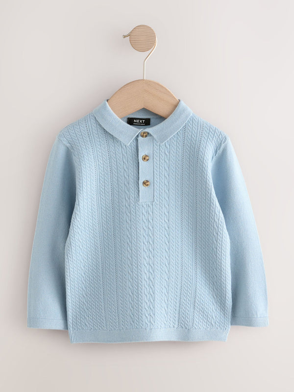 Blue Cable Knit Polo Shirt (3mths-7yrs)