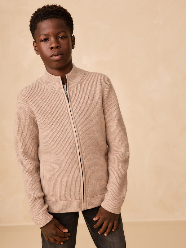 Neutral Utility Zip Through Knitted Cardigan (3-16yrs)