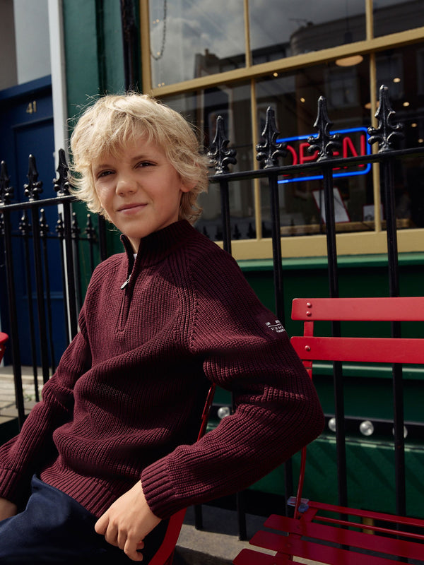 Plum Purple Utility Zip Neck Knitted Jumper (3-16yrs)