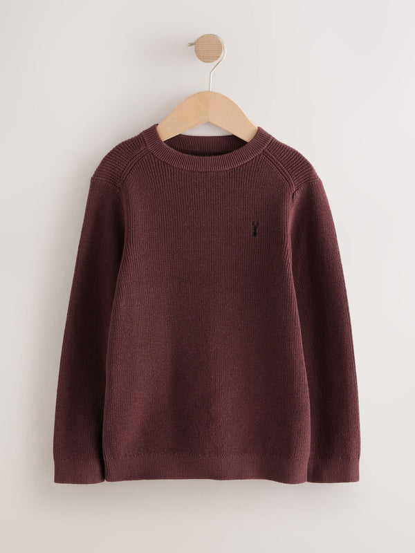 Plum Purple With Stag Cotton Crew Neck Knitted Jumper (3-16yrs)