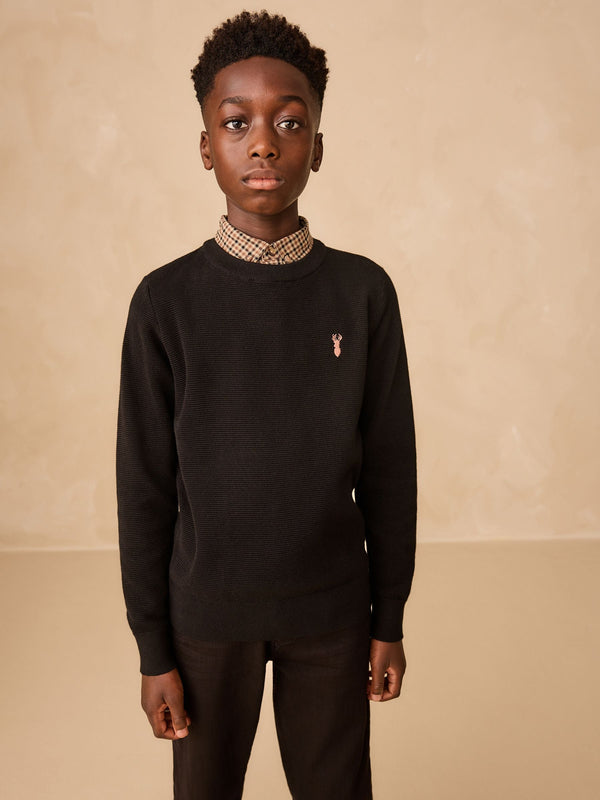 Black Mock Gingham Shirt and Crew Neck 100% Cotton Jumper (3-16yrs)