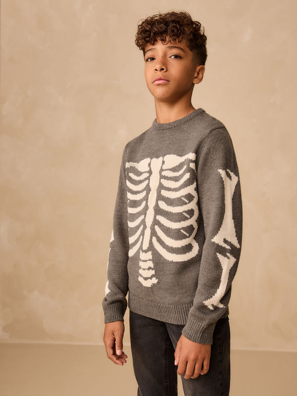 Charcoal Grey Skeleton Knitted Crew Neck Jumper (3-16yrs)