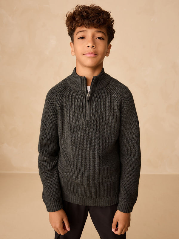 Charcoal Grey Utility Zip Neck Knitted Jumper (3-16yrs)