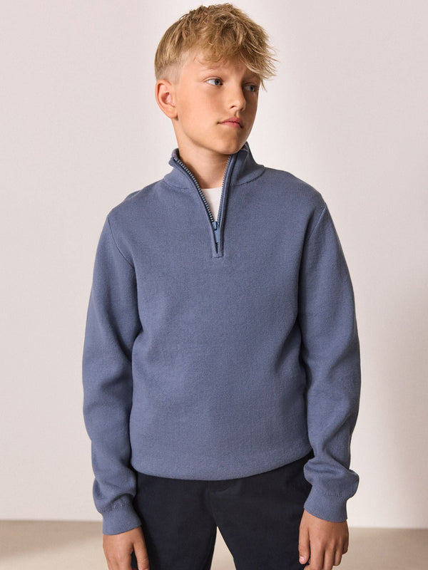 Blue Quarter Zip Jumper (3-16yrs)