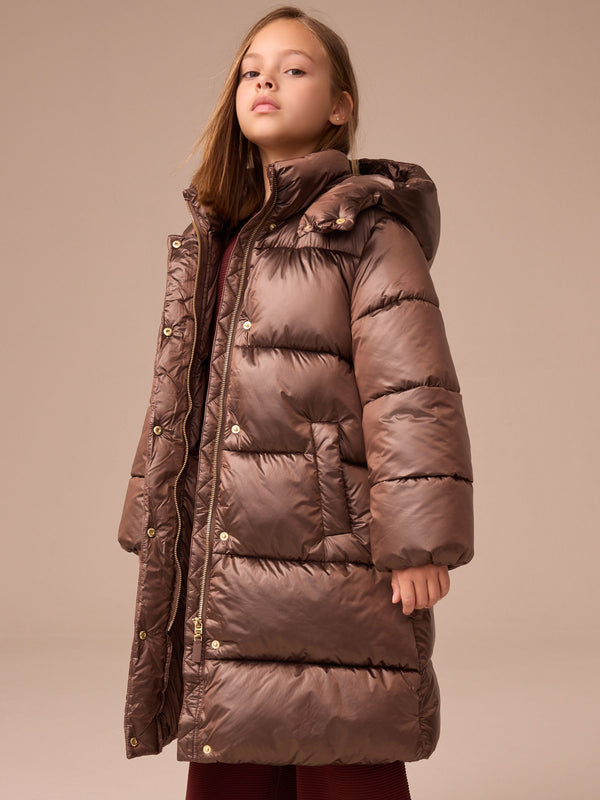 Chocolate Brown Shower Resistant Two Tone Padded Coat (3-16yrs)