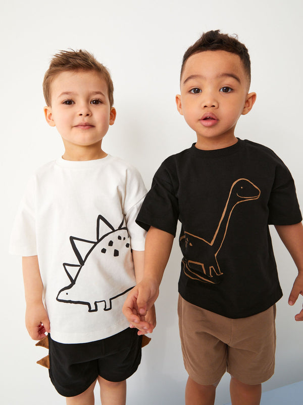Black/Tan Dinosaur Short Sleeve T-Shirt & Shorts Set 2 Pack (3mths-7yrs) (3mths-7yrs)