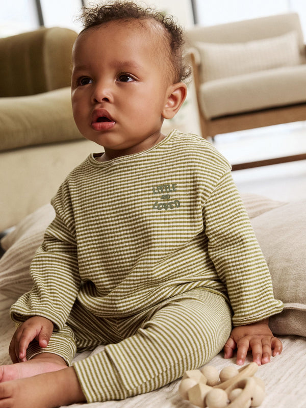 Green/White Striped Baby Top and Leggings Set (0mths-2yrs)