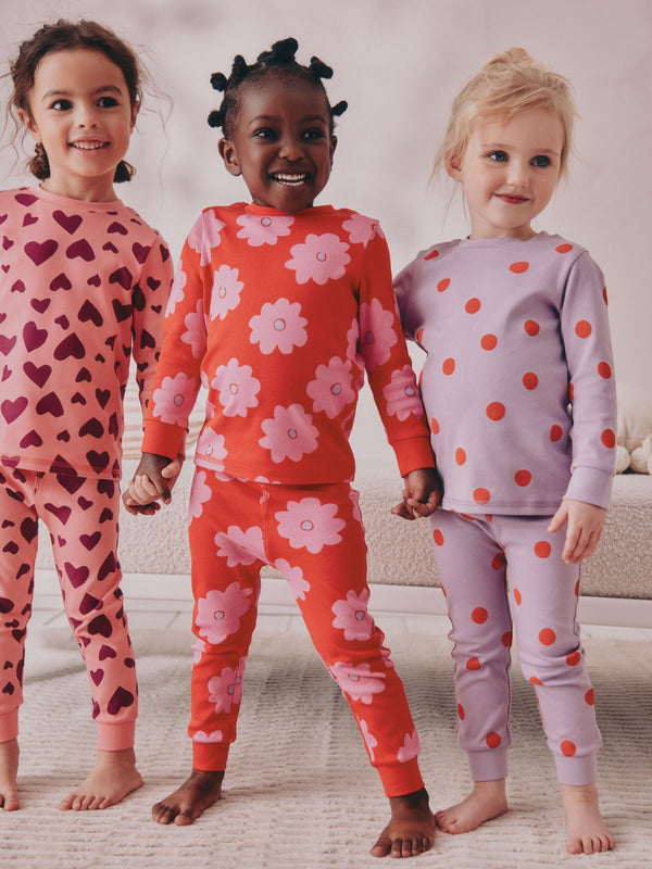 Red/Pink Stampy Print Snuggle Pyjamas 3 Pack (9mths-16yrs)