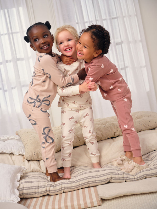 Ecru/Brown Bow Print Snuggle Pyjamas 3 Pack (9mths-16yrs)