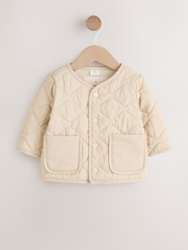 Neutral Quilted Popper Baby Jacket