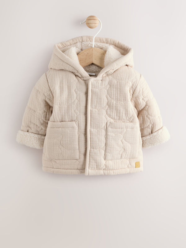 Ecru Bear Print Quilted Baby Zip Through Jacket