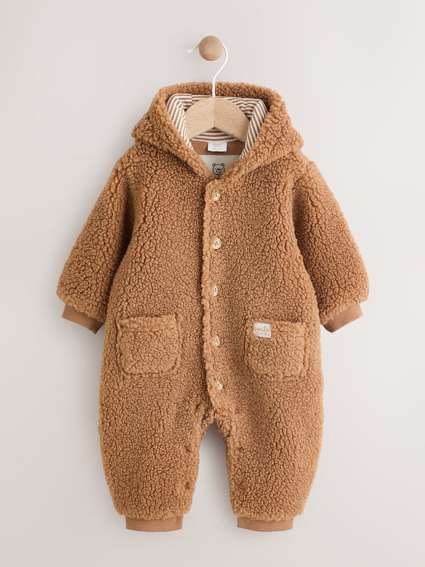 Brown Baby Borg Hooded Pramsuit