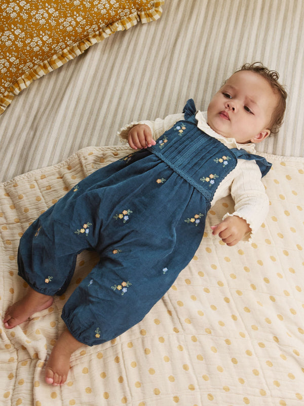 Navy Embroidered Print Long Sleeve Bodysuit and Cord Dungarees Baby 2 Piece Set (0mths-2yrs)