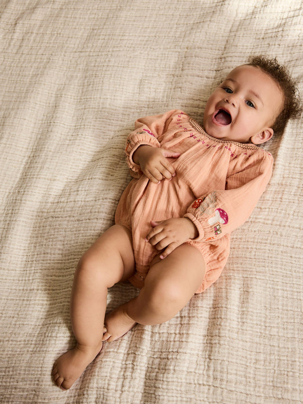 Tan Brown Embroidered Bloomer Baby Rompers with Tights 2 Piece Set (0mths-3yrs)