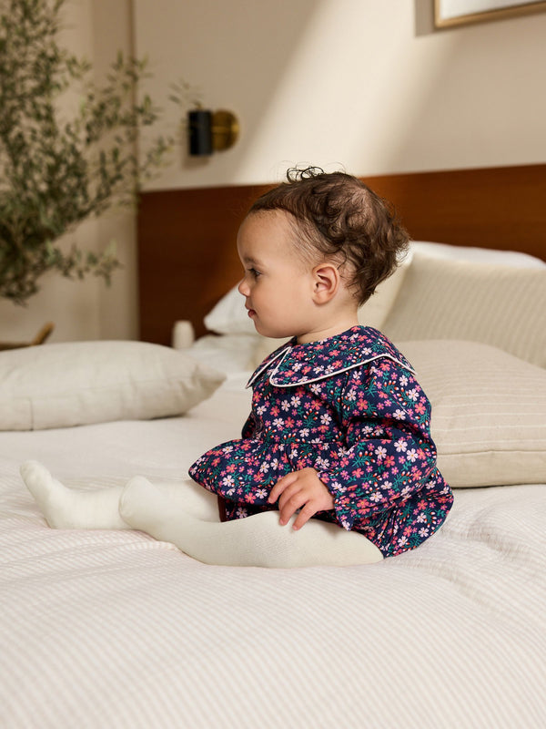 Navy Blue Ditsy Baby Bloomer Rompers Set 2 Piece with Tights (0mths-3yrs)