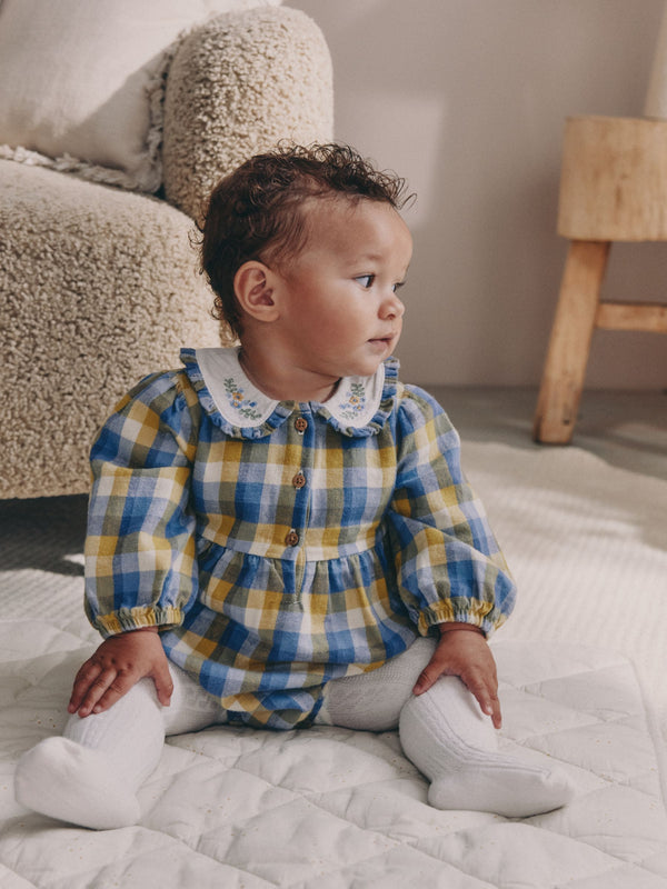 Green/Yellow Gingham Baby Bloomer Rompers Set 2 Piece with Tights (0mths-3yrs)