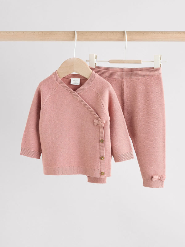 Pink Baby Knitted Wrap Jumper and Leggings 2 Piece Set (0mths-2yrs)