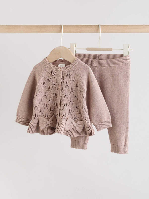 Mink Brown Baby Frill Knitted Bow Cardigan Set (0mths-3yrs)