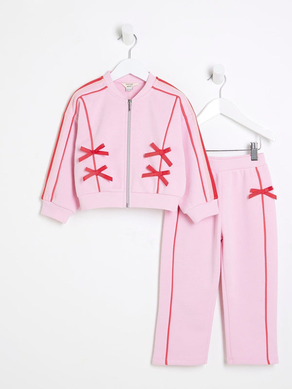 River Island Pink Girls Bow Trim 100% Cotton Bomber Set