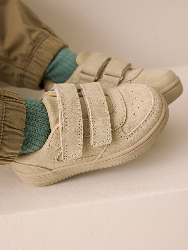 Neutral Stone Suede Touch Fastening Trainers