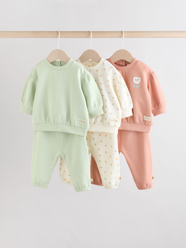 Sage Green/ Rust/ Cream Ditsy Baby Sweatshirt & Joggers 6 Piece Set