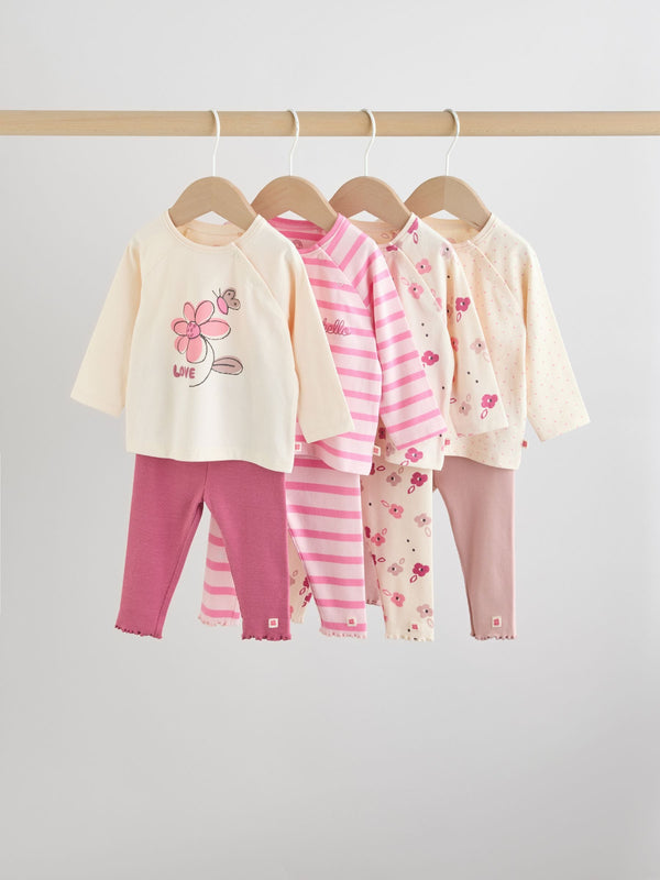 Pink/Cream Flower Baby Long Sleeve Top and Leggings Set 8 Piece (0mths-2yrs)