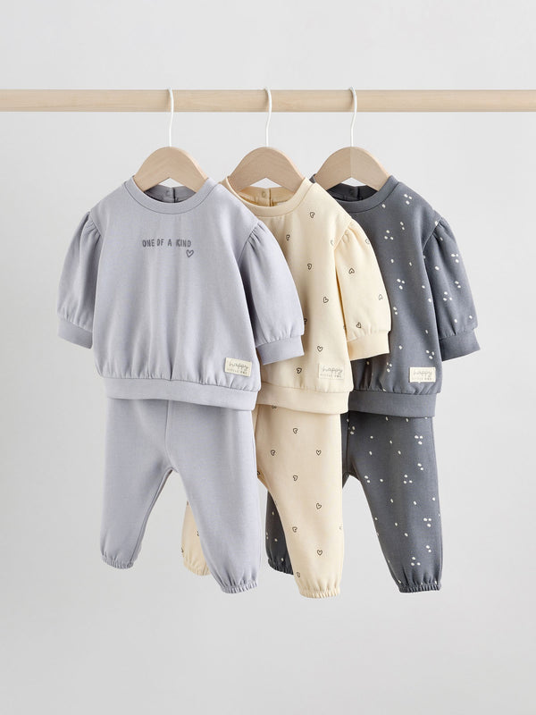 Charcoal Grey & Cream Baby Sweatshirt & Joggers 6 Piece Set (0mths-2yrs)