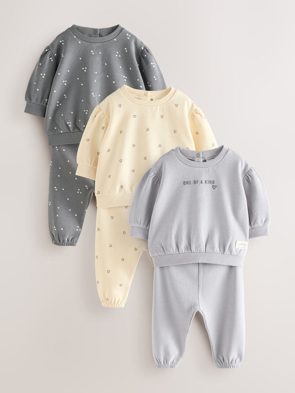 Charcoal Grey & Cream Baby Sweatshirt & Joggers 6 Piece Set (0mths-2yrs)