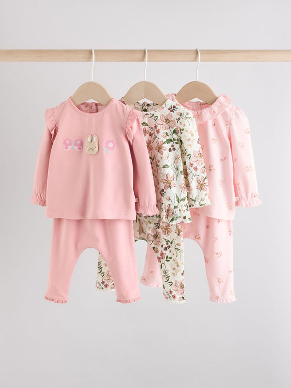 Pink/ Cream/ Bunny Character Long Sleeve Top And Leggings 6 Piece Set (0mths-3yrs)
