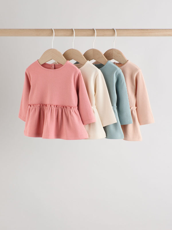 Pink Baby Long Sleeve Peplum Tops 4 Pack (0mths-2yrs)