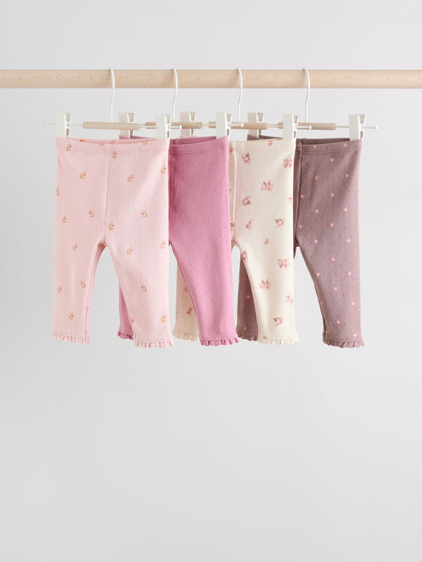 Pink/Brown/Heart Baby Leggings 4 Pack (0mths-2yrs)