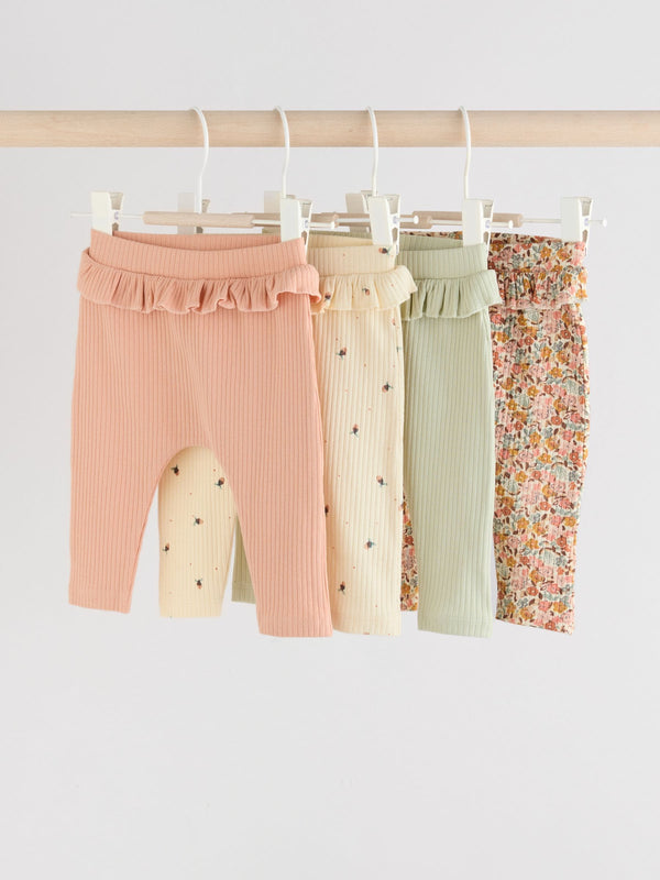 Sage Green/Coral/Ditsy Baby Leggings 4 Pack (0mths-2yrs)