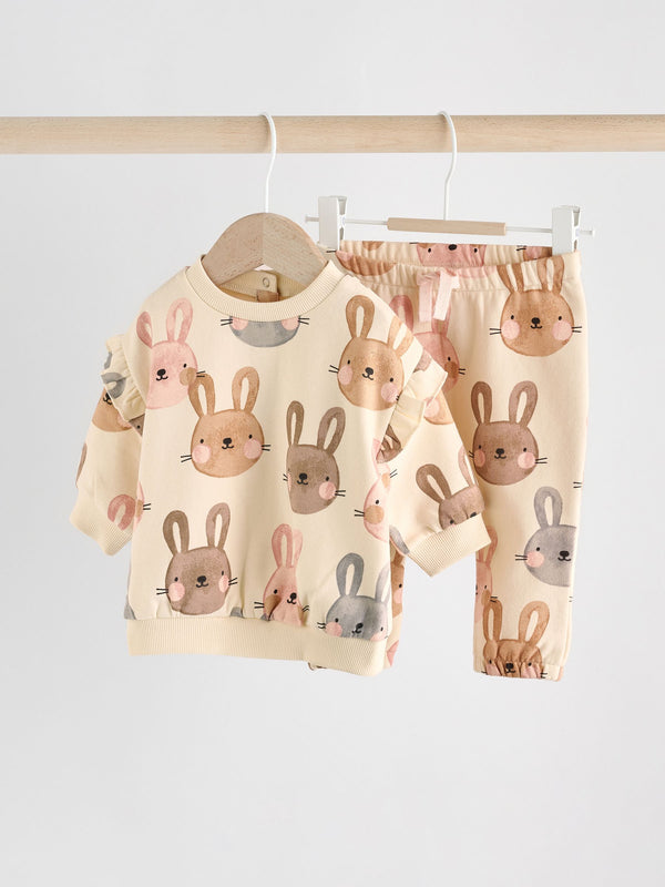 Cream/ Pink Bunny Rabbit Baby Sweater and Joggers 2 Piece Set (0mths-2yrs)